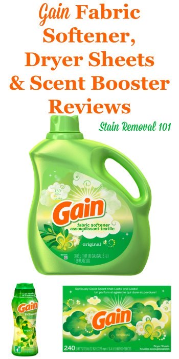 Here is a comprehensive guide about Gain fabric softener, dryer sheets and scent boosters, including reviews and ratings of this brand of laundry supply for many different scents and varieties {on Stain Removal 101}