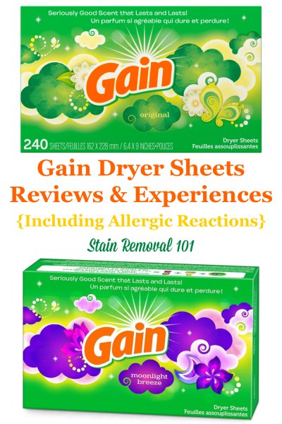 Gain dryer sheets reviews and experiences, including allergic reactions {on Stain Removal 101}